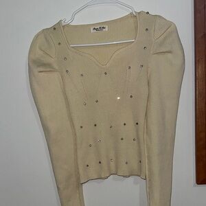 Elegant Cream Long Sleeve Crop Top